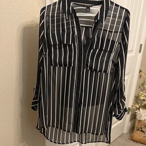 Black and White Striped Sheer Blouse